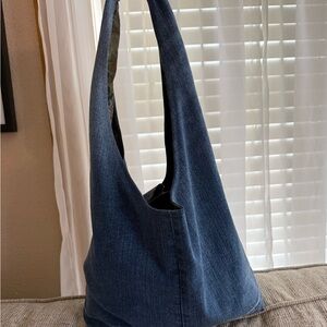 Denim Hobo Shoulder Bag in Dark Blue